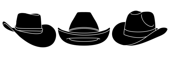 Cowboy Hat Silhouette Set. Western Style Hat Vector Collection