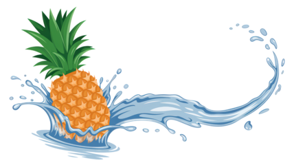 Pineapple fruit with water splash effect on light blue color for tropical healthy food and refreshment concept exotic juicy fresh summer diet vitamin