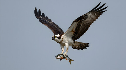 Osprey clutching a fresh fish in its talons mid flight dramatic wildlife capture