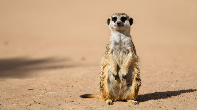 Meerkat standing upright on lookout in desert habitat sharp portrait - Powered by Adobe
