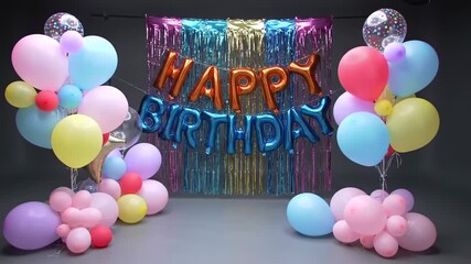 Festive Birthday Celebration - Balloons and Decorations for a Joyful Occasion. - Powered by Adobe