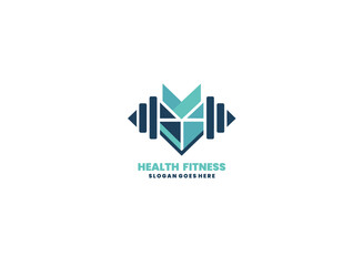 Fototapeta premium Modern Health and Fitness Logo Design with Barbell and Abstract Shape