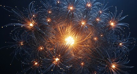 Abstract representation of a complex neural network or data connections with glowing nodes and radiating lines.
