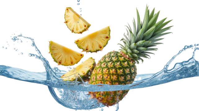Pineapple in Water Splash Tropical Fruit Sweetness Healthy Refreshment Vitamin C Exotic Taste Summer Flavor Deliciousness Natural Goodness Diet