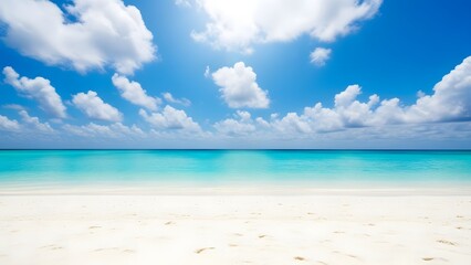Fototapeta premium Tropical beach paradise with turquoise water and white sand under sunny sky