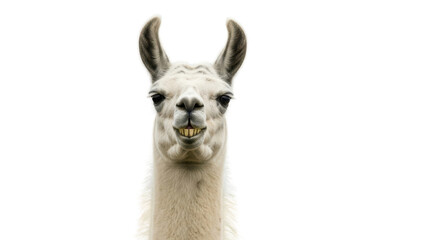 Obraz premium Close-up portrait of a llama with visible teeth isolated PNG with Transparent Background