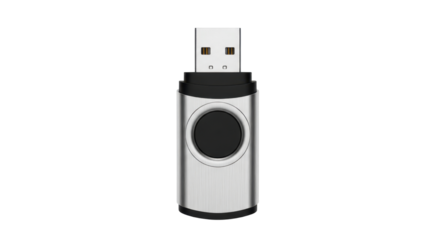 Silver USB flash drive for data storage isolated PNG with Transparent Background