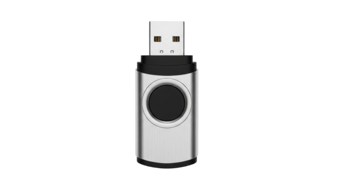 Silver USB flash drive for data storage isolated PNG with Transparent Background