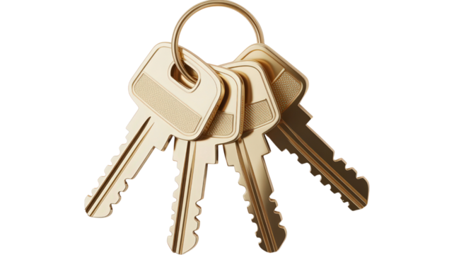 Set of keys attached to ring for everyday carry and security solution personal property access metal object household apartment condo home safety tool open lock