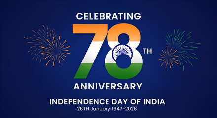 78th Anniversary Celebration of India's Independence Day with Tricolor and Fireworks
