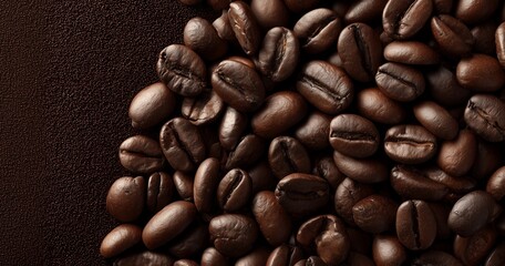 Fototapeta premium Rich aroma of freshly roasted coffee beans, perfect for a coffee shop menu or cafe advertisement, inviting warmth and a delicious coffee experience