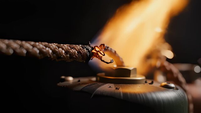 Fuse Ignites and Burns Down to Detonator Triggering Explosion