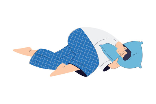 Sleepy Man Character Lying with Soft Pillow Vector Illustration
