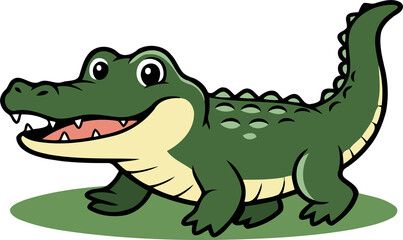 Cute American Alligator Green Reptile Character Clipart Isolated on Transparent Background