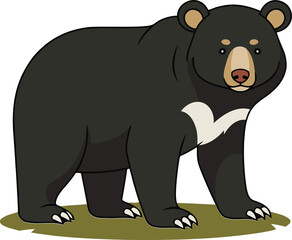 Cute Asiatic Black Bear Wild Mammal - Animal Character Illustration Isolated on Transparent Background
