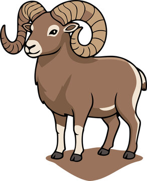 Cute Argali Sheep Wild Mountain Ram - Animal Character Illustration Isolated on Transparent Background