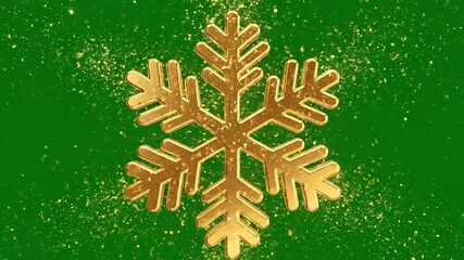 Golden snowflake spinning gently against festive green backdrop winter holiday magic, use for elegant seasonal greetings and captivating Christmas displays - Powered by Adobe
