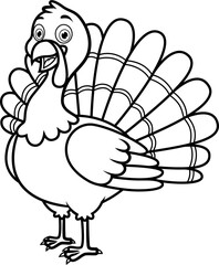 Happy Cartoon Turkey Outline for Coloring Book