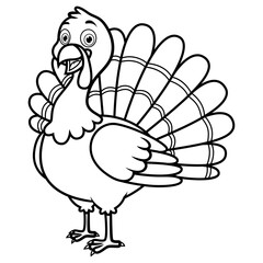 Happy Cartoon Turkey Outline for Coloring Book