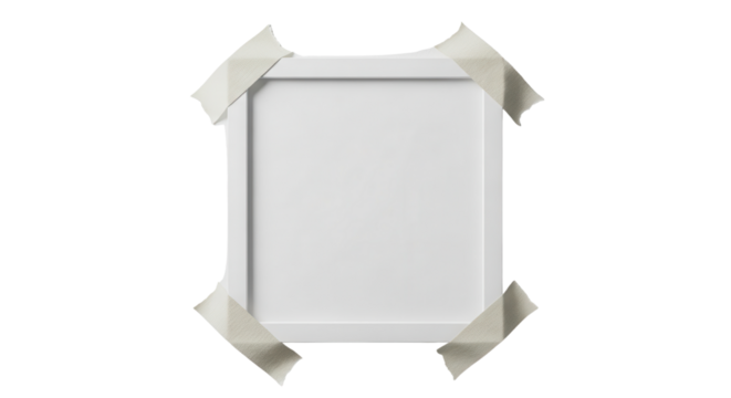 Blank white frame with masking tape isolated PNG with Transparent Background