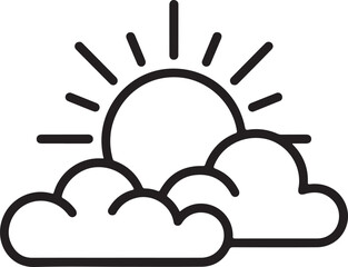 Simple line art illustration of sun shining behind clouds weather icon