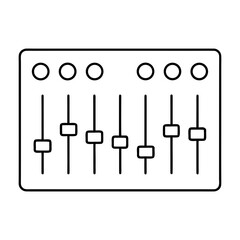 Outline of a sound mixing console with several sliders on transparent background