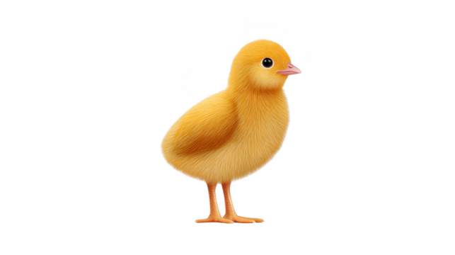 Yellow chick fluffy baby bird standing isolated on transparency background cute and innocent expression soft feathers small beak farm animal springtime symbol