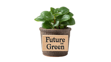 PNG of A vibrant green plant in a textured pot, conveying a message about sustainability and hope for the future.