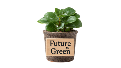 PNG of A vibrant green plant in a textured pot, conveying a message about sustainability and hope for the future.