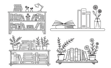 Bookshelf Clipart Home Illustration Set Digital Art Book Lover vector