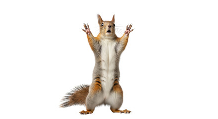 Fototapeta premium Surprised squirrel with paws up isolated PNG with Transparent Background