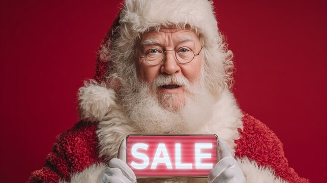 Santa Claus announces amazing Christmas sale deals on his phone, get ready for unbelievable prices this holiday season, download now for your ads