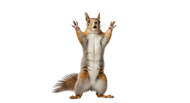 Surprised squirrel with paws up isolated PNG with Transparent Background