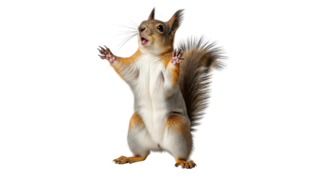 Surprised squirrel with open arms isolated PNG with Transparent Background