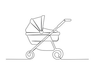 Single Continuous Line Drawing of a baby carriage or baby stroller.