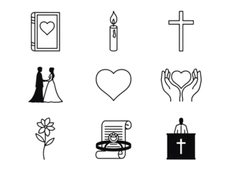 Collection of nine different gothic style icons isolated on transparent background