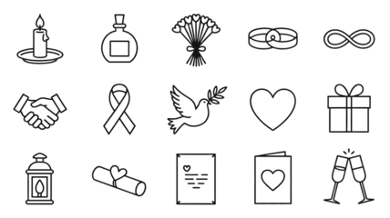 Outline style celebration icons set for party or event isolated on transparent background