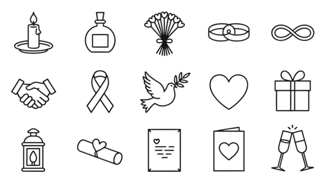 Outline style celebration icons set for party or event isolated on transparent background