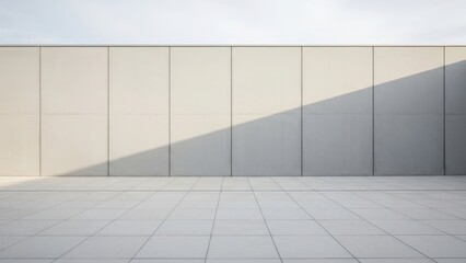 Obraz premium Modern architectural facade with dramatic shadow play on a clear day