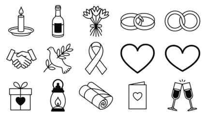 Outlined silhouette of various objects isolated on transparent background
