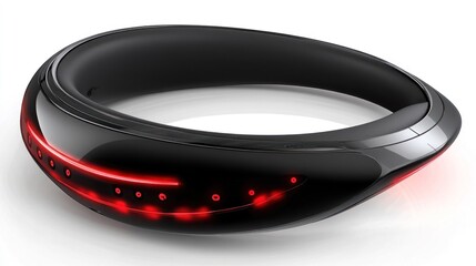 Modern black wearable technology with glowing red lights.