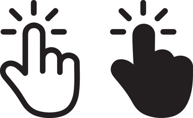 Clicking hand cursor icons in black and white vector illustration