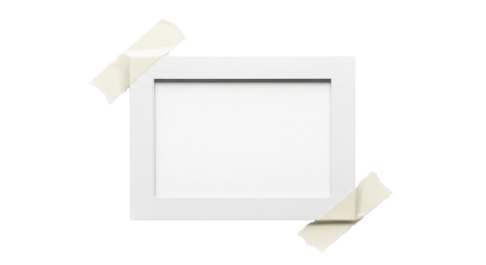 Blank white frame attached with adhesive tape isolated PNG with Transparent Background