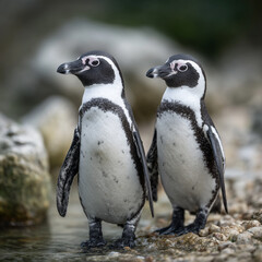 Obraz premium pinguin, bird, tier, wild lebende tiere, weiß, humboldt, wild, natur, tierpark, antarktis, hübsch, aufrecht, flugunfähig, wasser, beach, südafrika, erkältung, meer, fels, schnabel