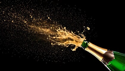 A vibrant splash from a popping champagne bottle on black, perfect for a celebration or New Year's toast