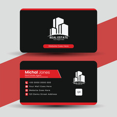 Modern real estate business card design template with building icon