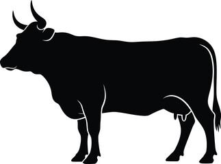 Black silhouette cow standing full body side view