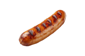 Grilled sausage link isolated on transparent background