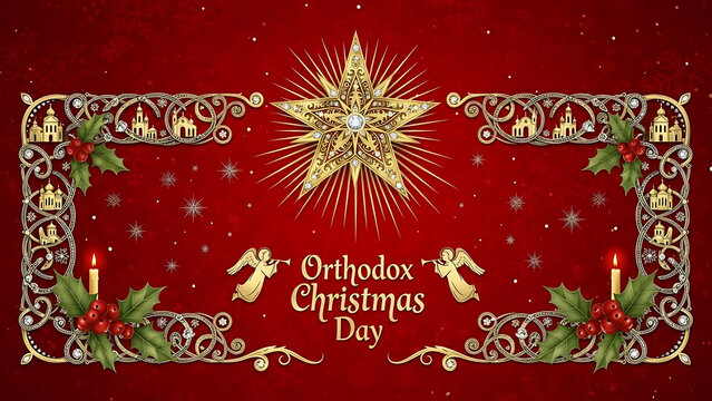 Ornate orthodox christmas day celebration with star and holly