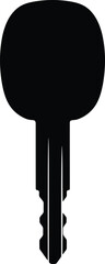 Black silhouette of a car key on white background